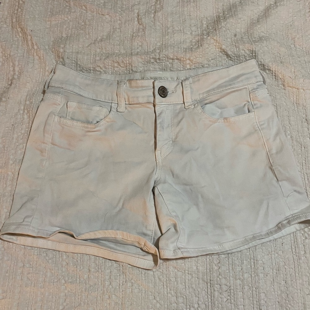 White denim midi shorts